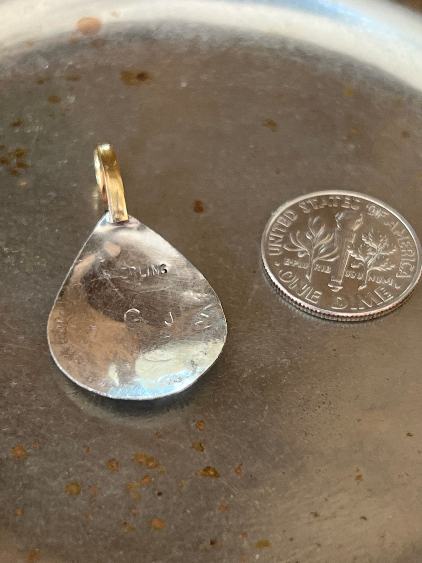Signed “GJ” Sterling Silver & Gold Kokopelli Pendant