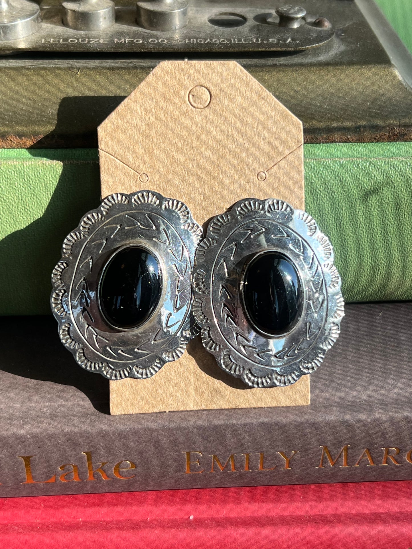 Large Black Onyx & Sterling Silver Huggie Post Earrings
