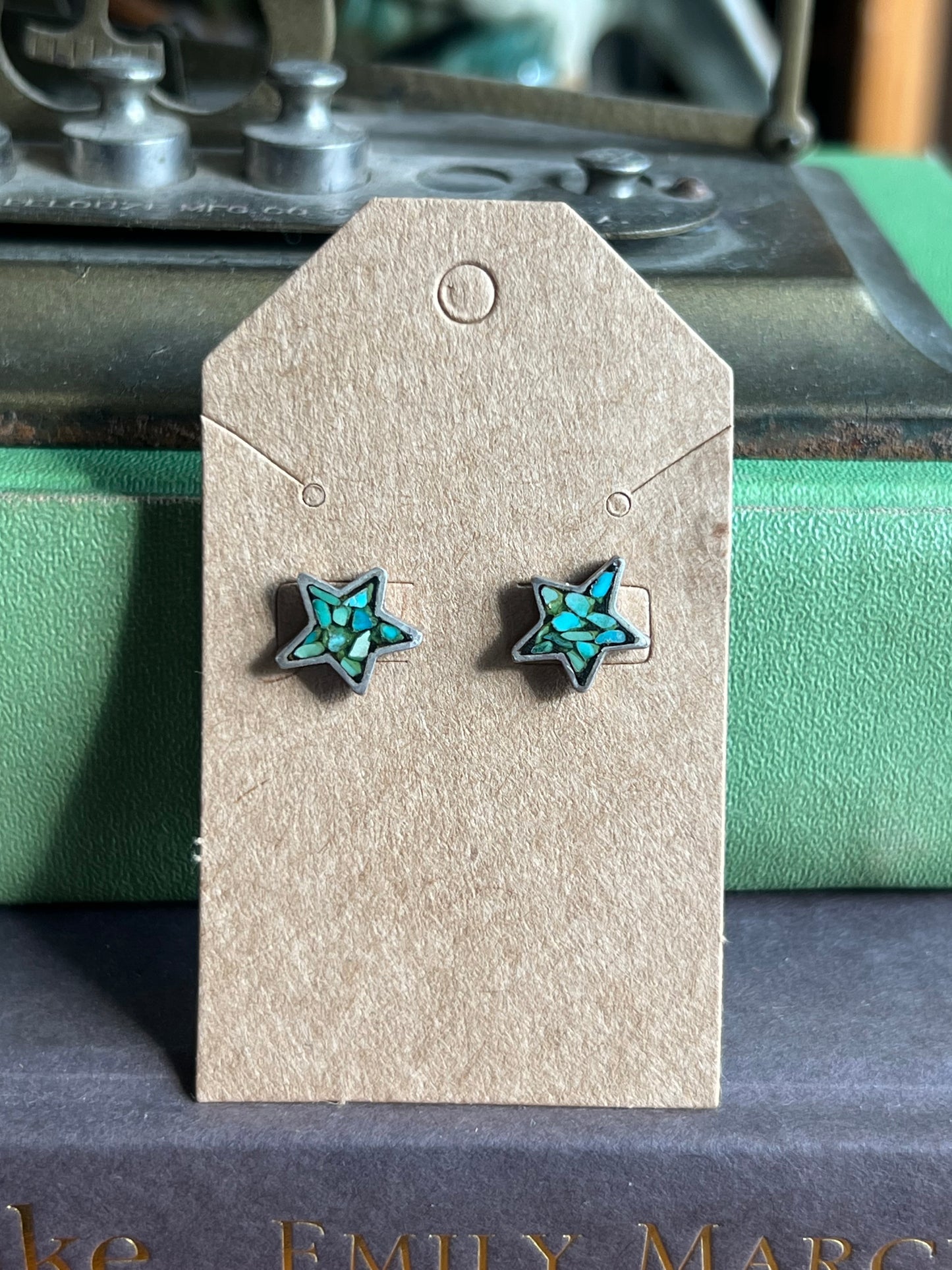 Crushed Inlay Turquoise Star Post Earrings