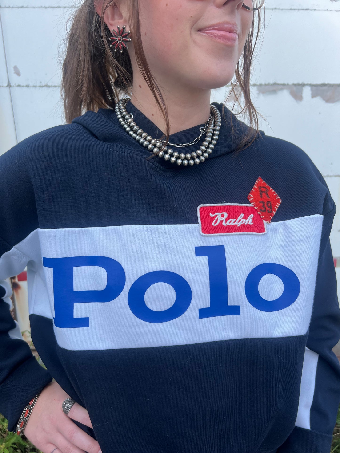 RL Navy, White, & Red Patch Crew Neck