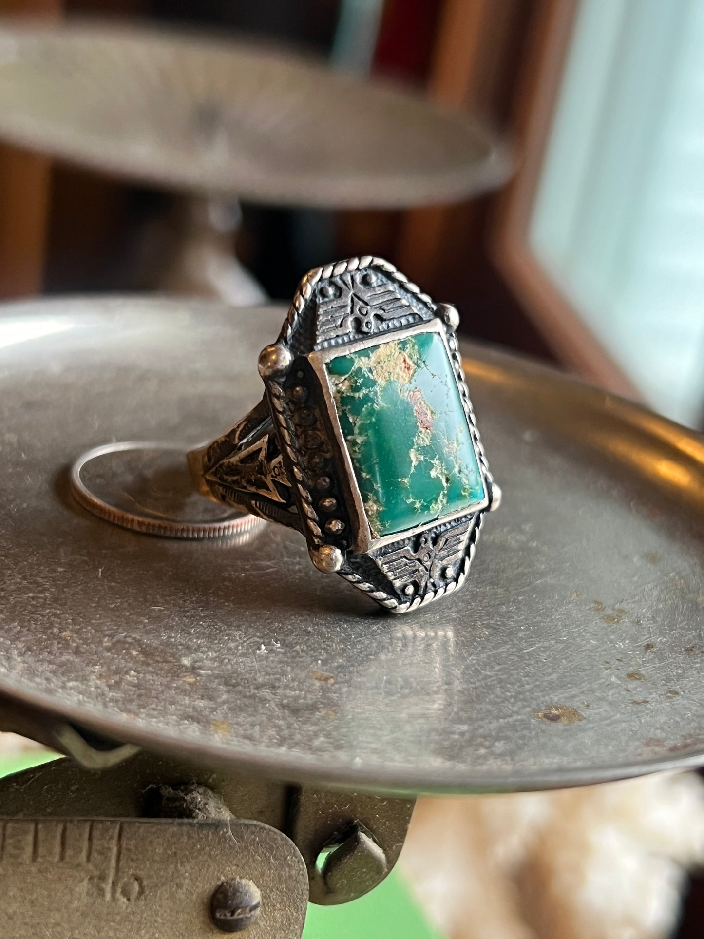 Old Pawn Distressed Emerald Stone Ring