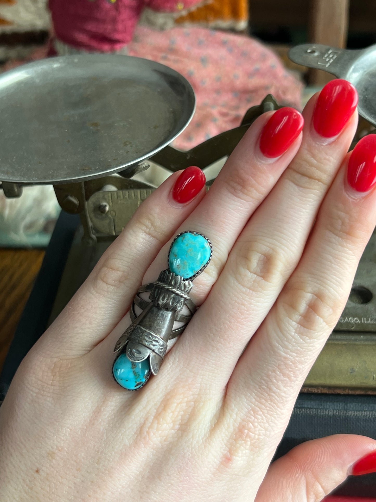 Double Turquoise Stone Unique Ring