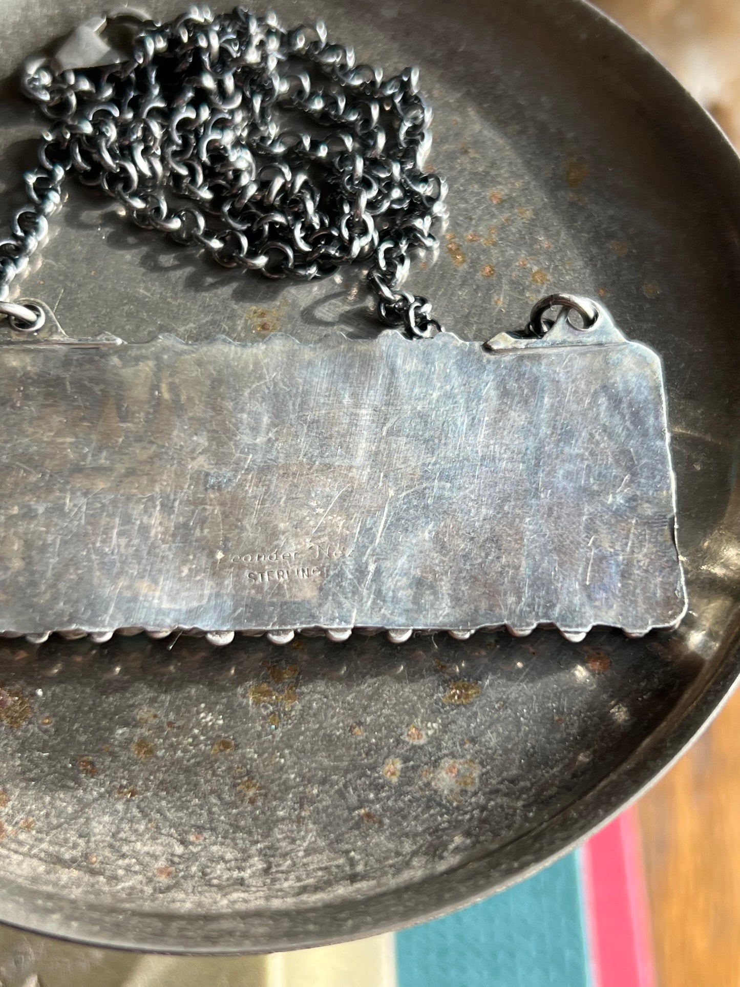 Leander Nez Green/Turquoise Zuni Sterling Silver Bar Necklace