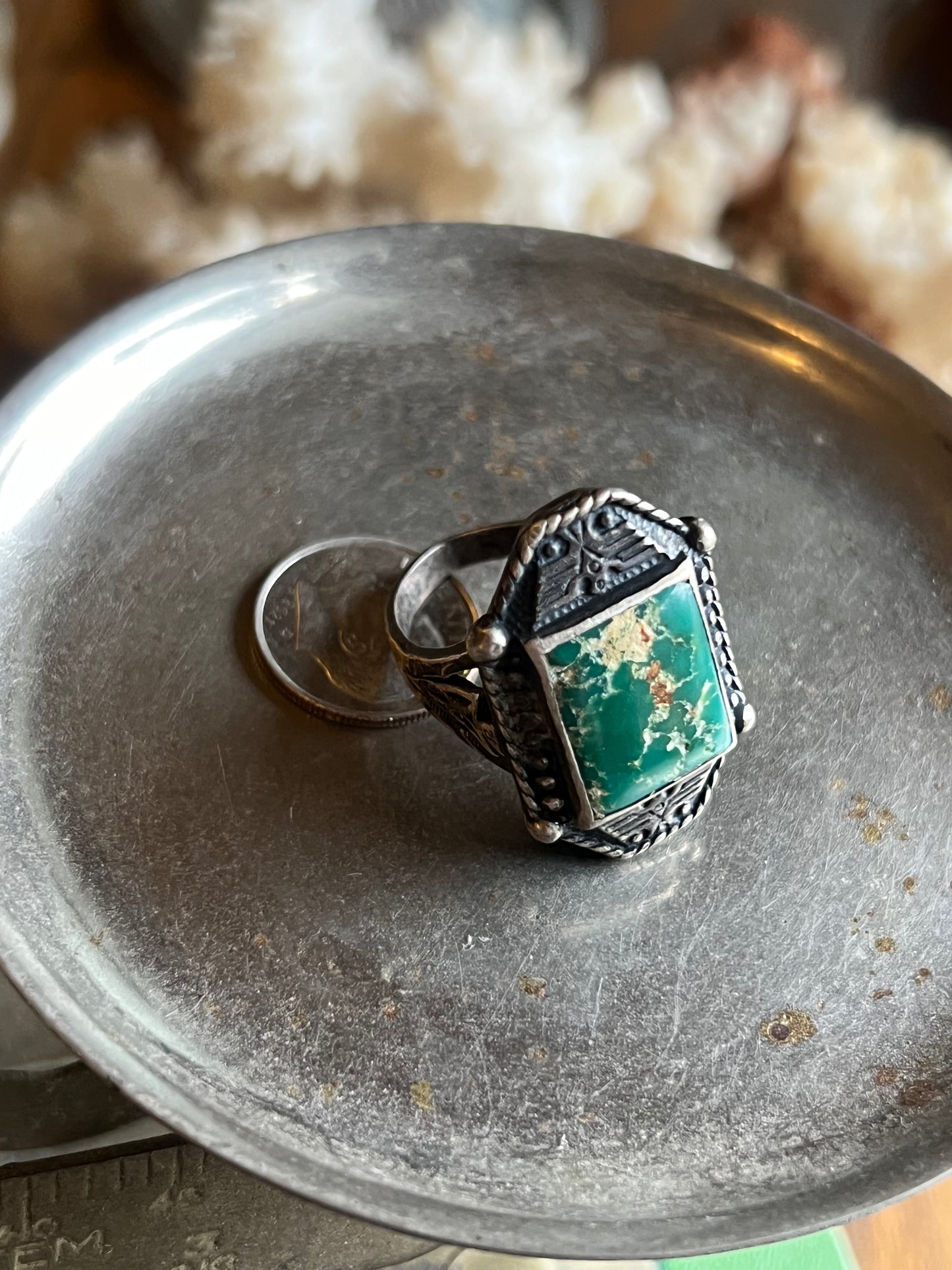 Old Pawn Distressed Emerald Stone Ring