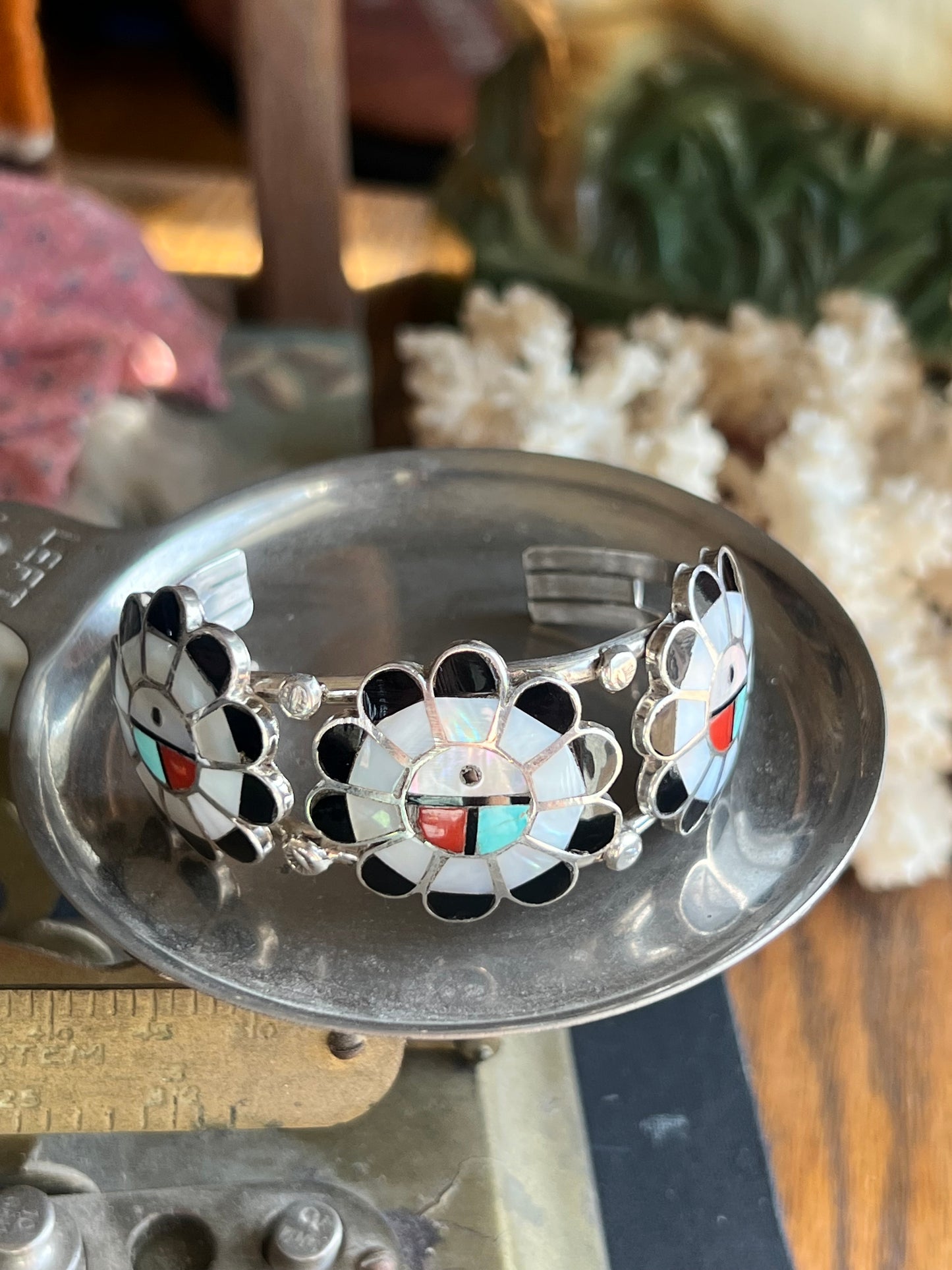 MOP/Onyx/Turquoise/Coral Zuni Inlay Cuff
