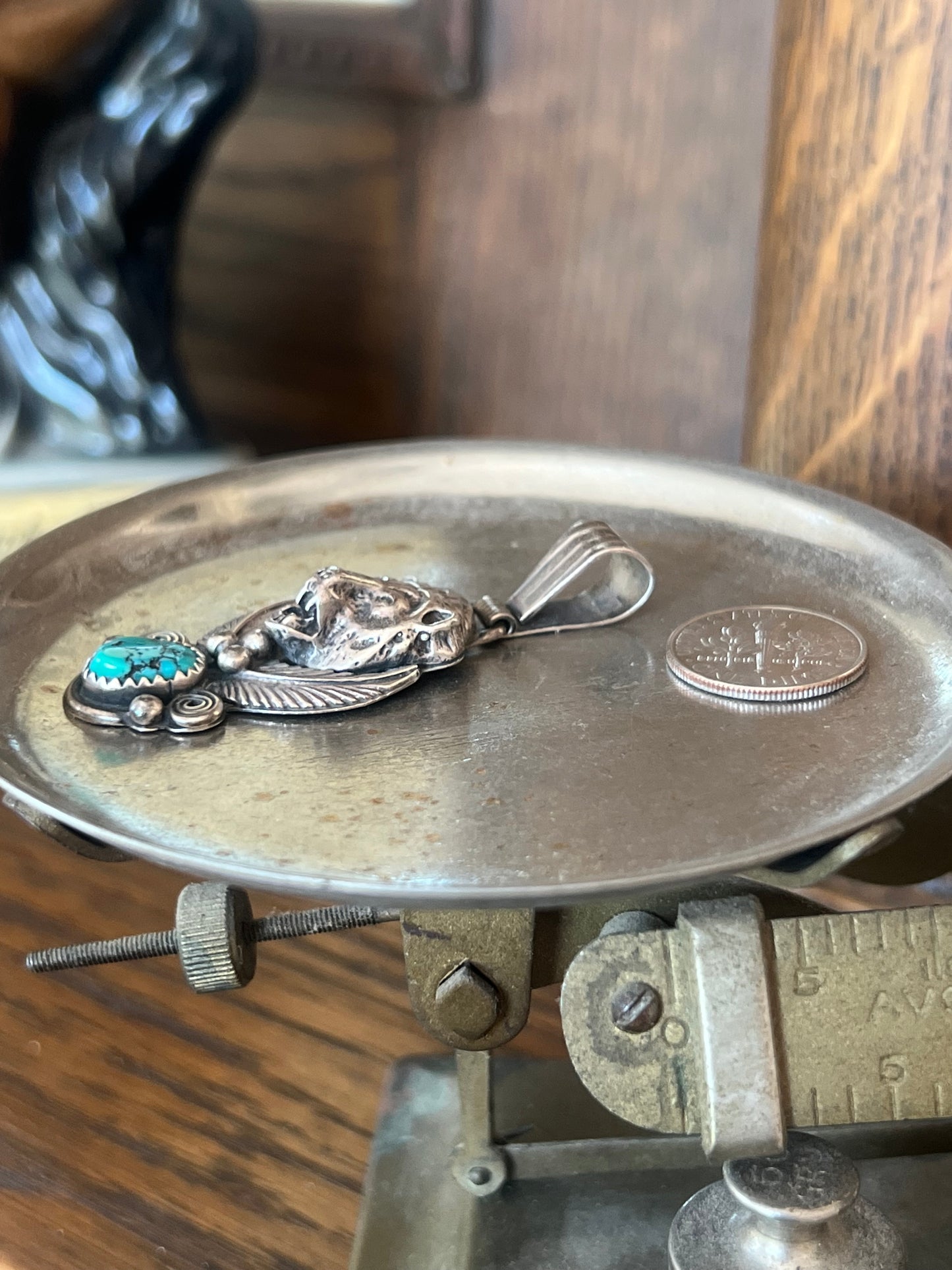 Sterling Silver Bear Head & Kingman Turquoise Pendant