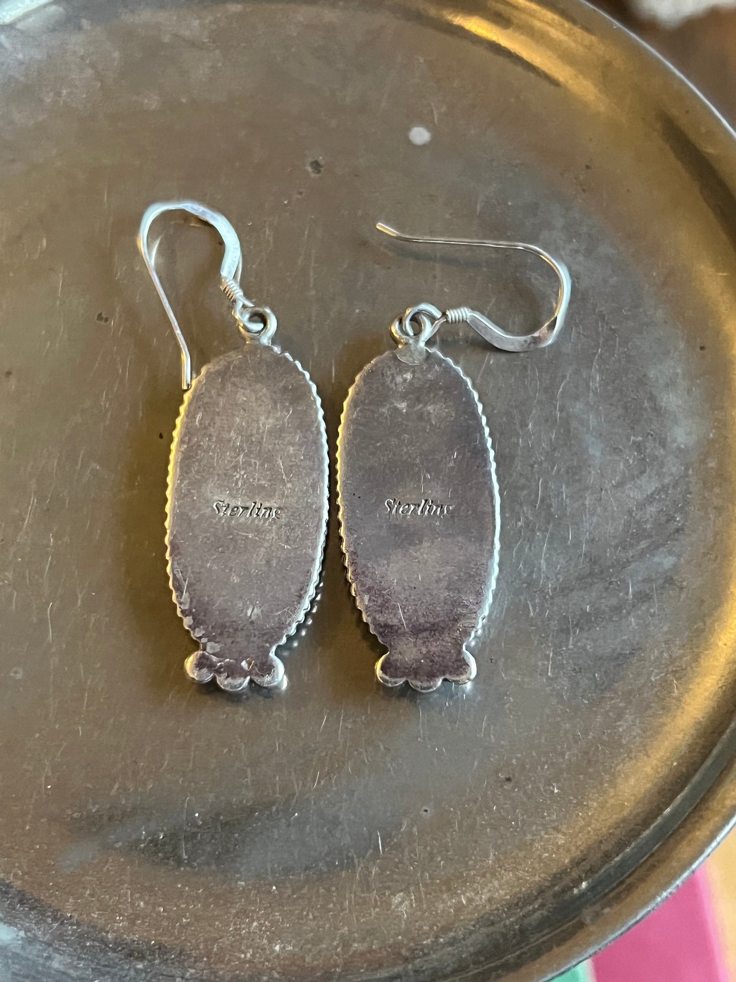 Turquoise Inlay & Crushed Inlay Sterling Silver Drop Earrings