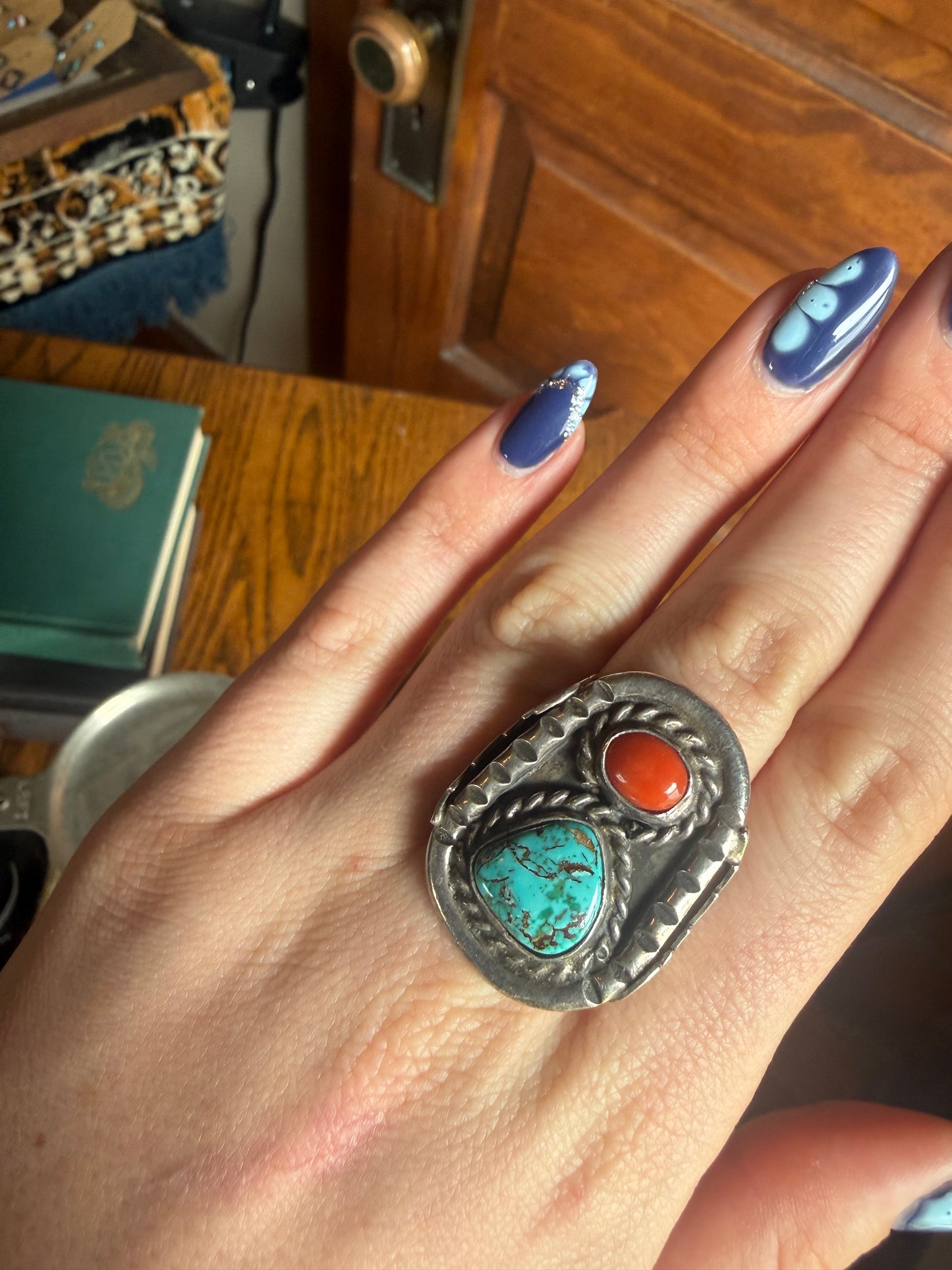 Turquoise & Coral Stone Ring