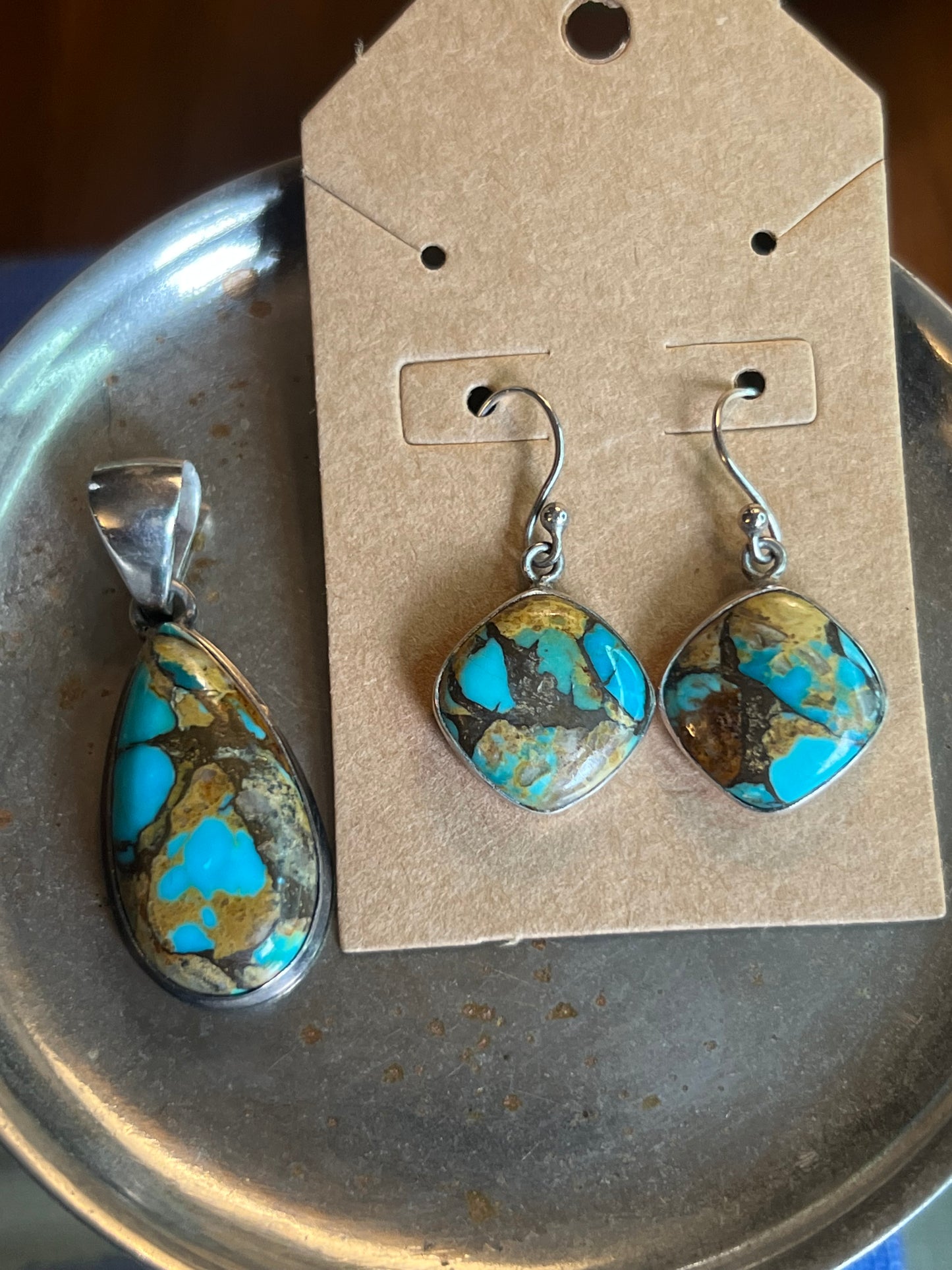 Cerrillos Turquoise Pendant/Earring Set