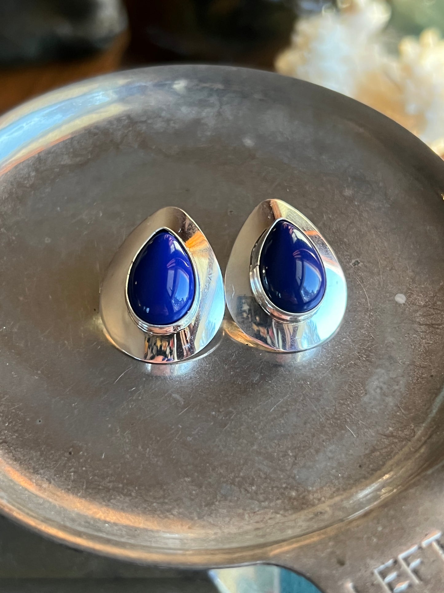 Blue Lapis Sterling Silver Teardrop Post Earrings