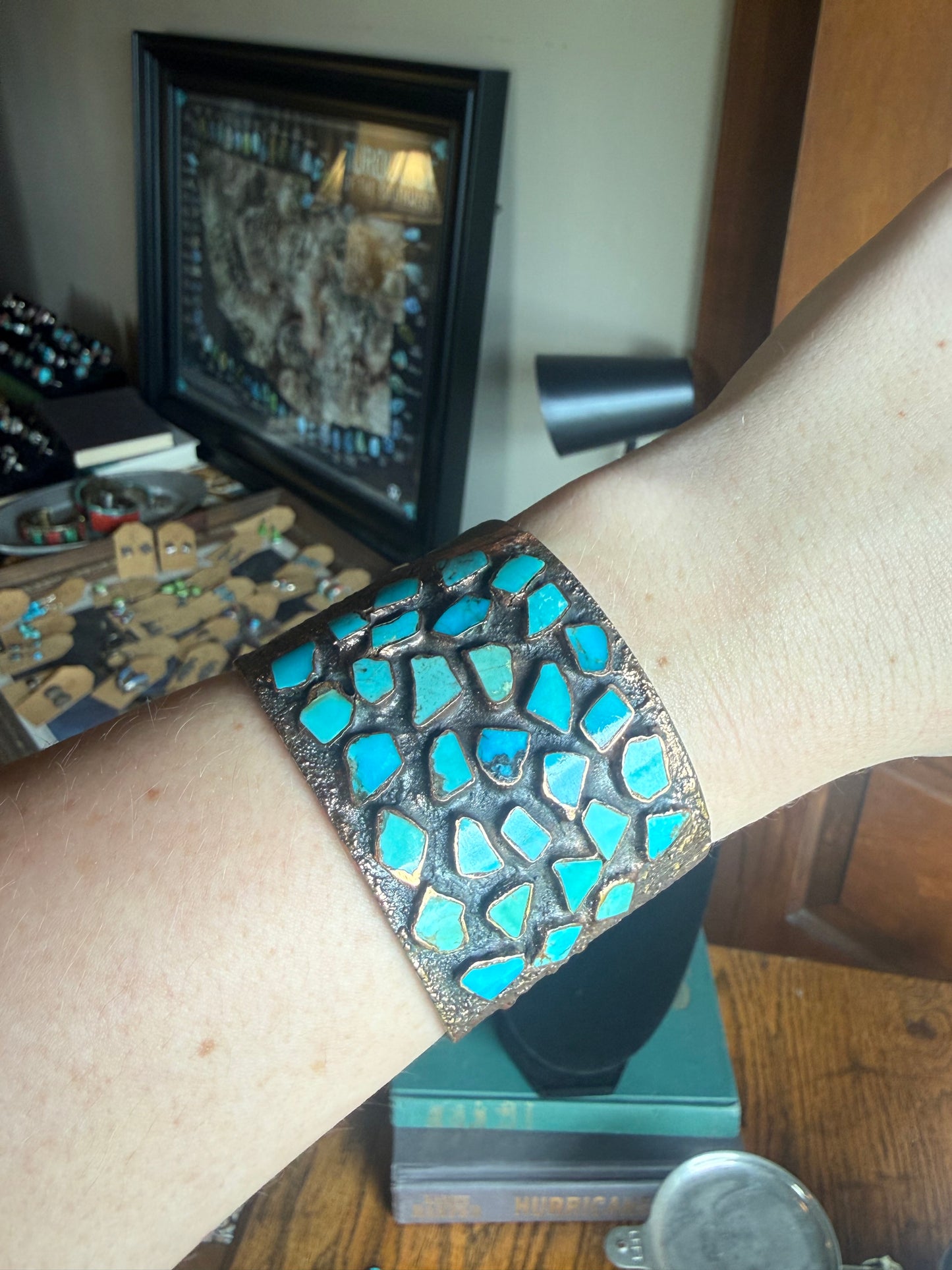 Solid Copper with Turquoise Stones Cuff