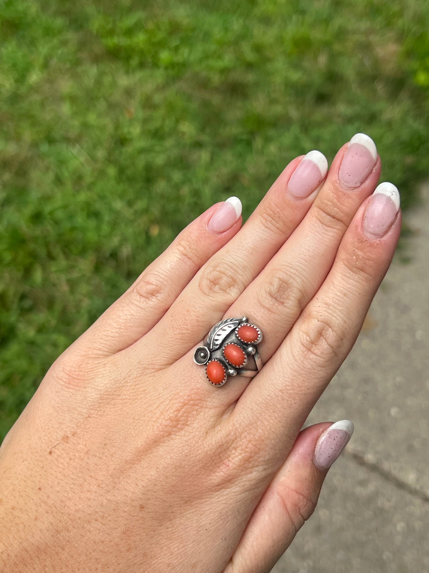 Orange Coral 3-Stone Ring
