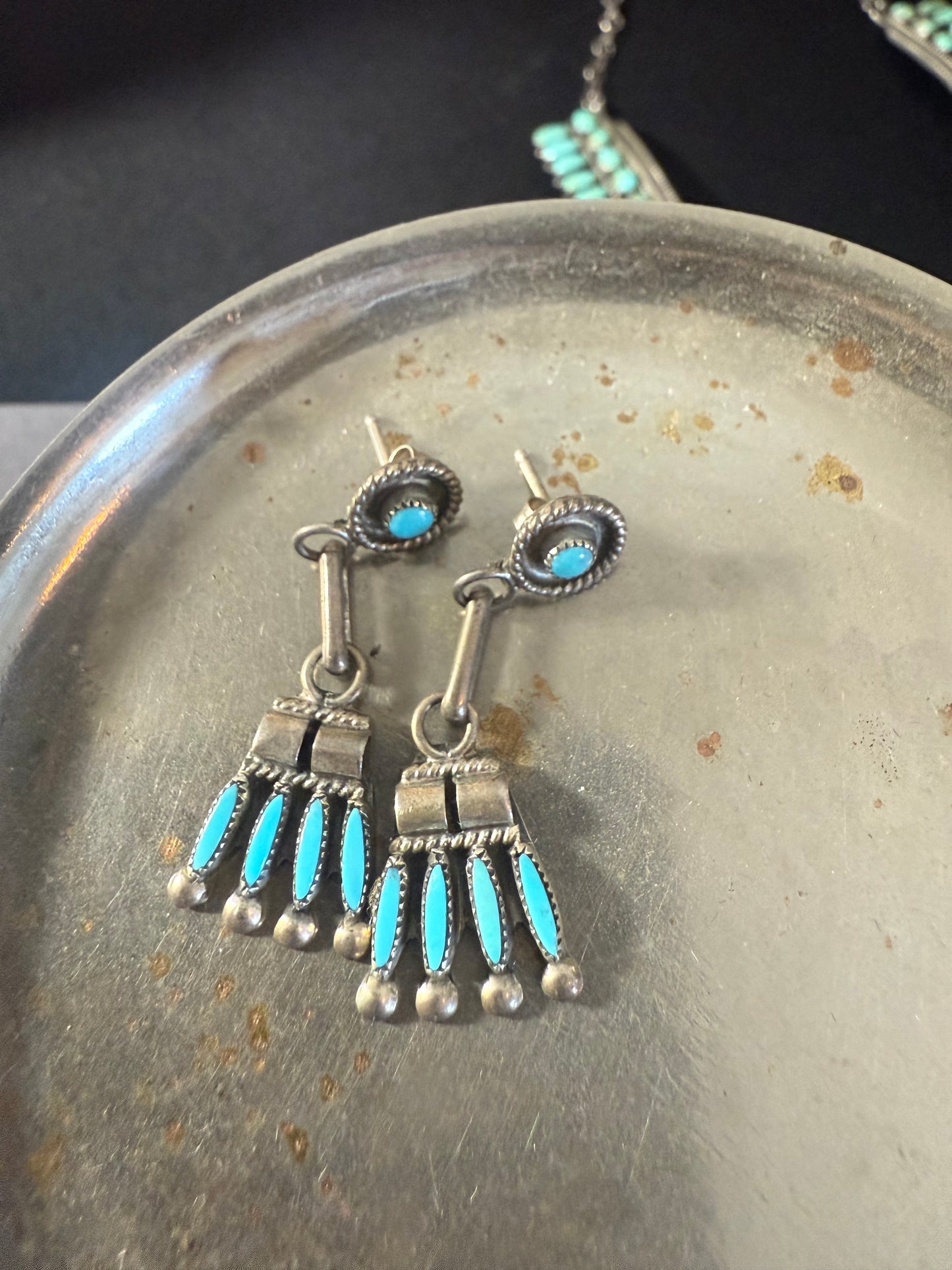 Estate Zuni Kingman Turquoise Necklace/Earring Set