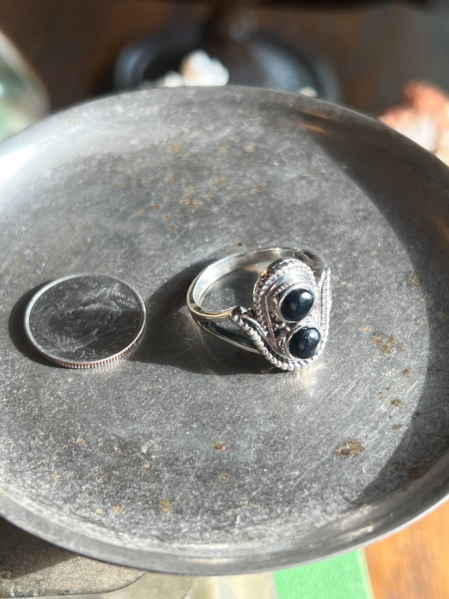 Double Black Onyx Stone & Sterling Silver Ring
