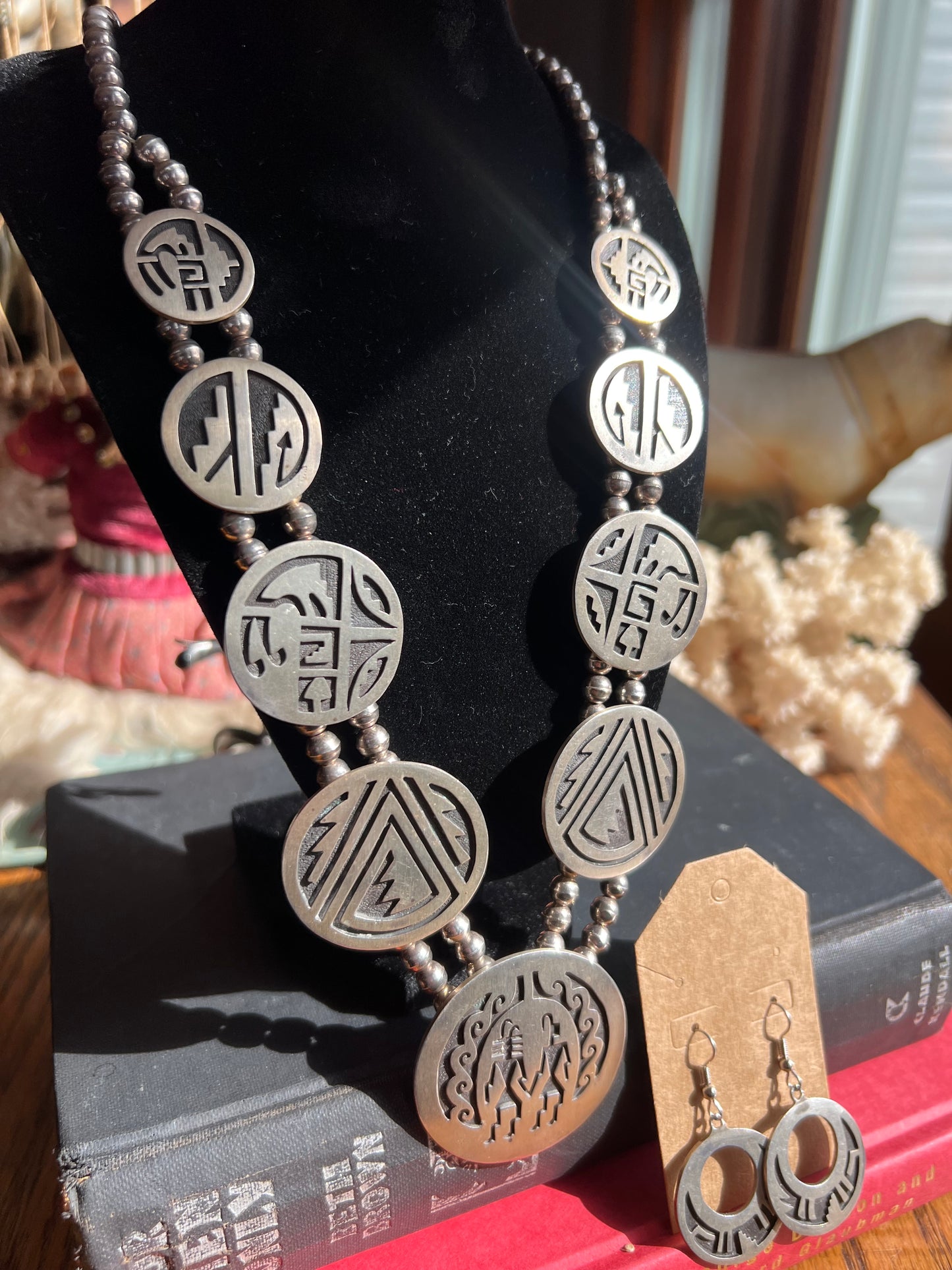 Sterling Silver Overlay Squash Blossom Necklace/Earring Set
