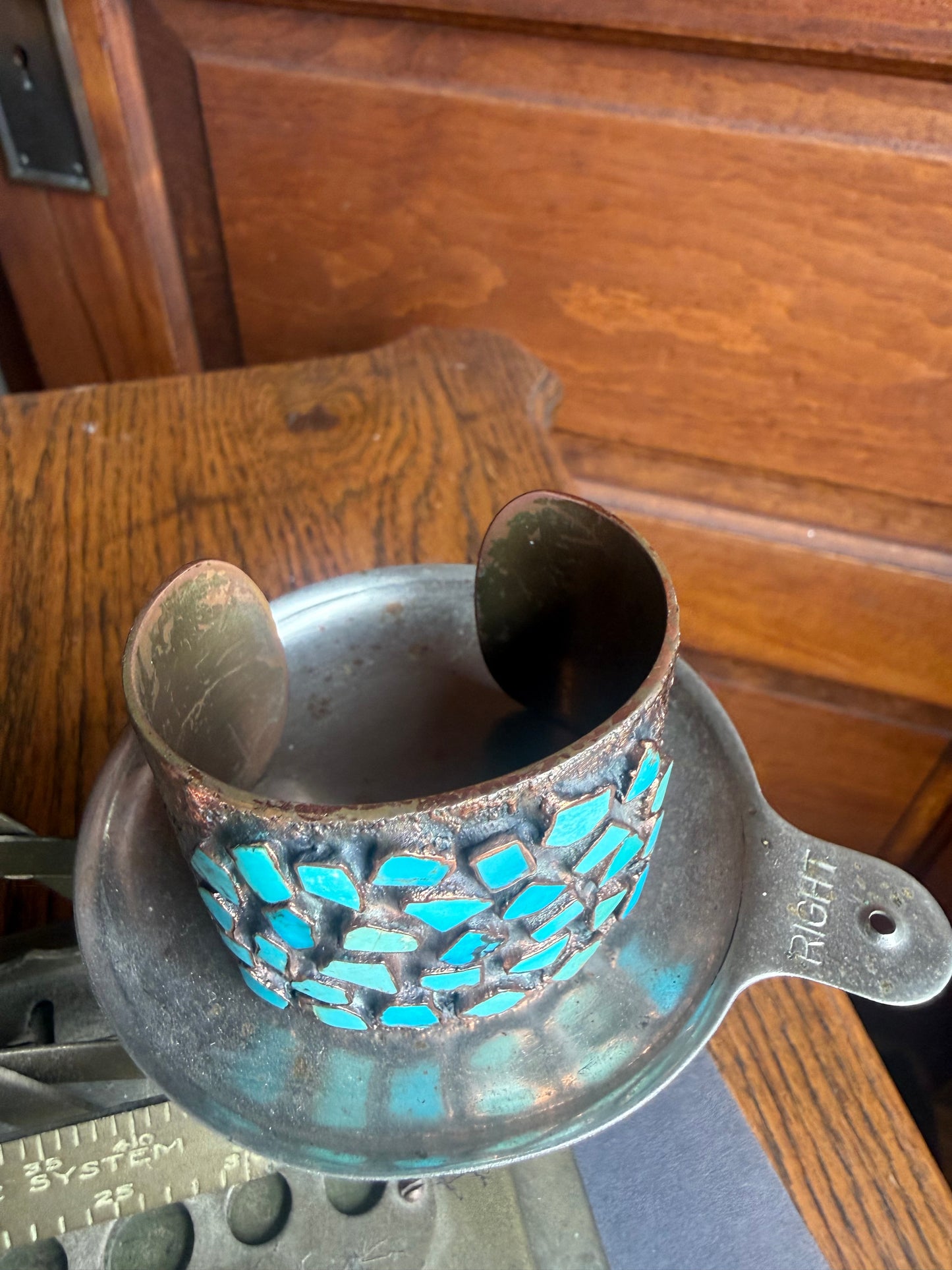 Solid Copper with Turquoise Stones Cuff