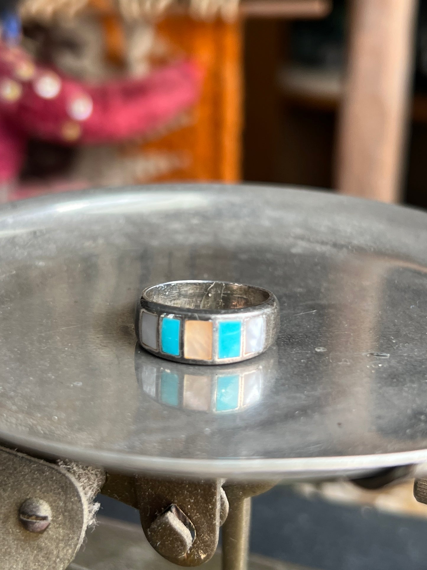 Signed MOP & Turquoise Sterling Silver Ring