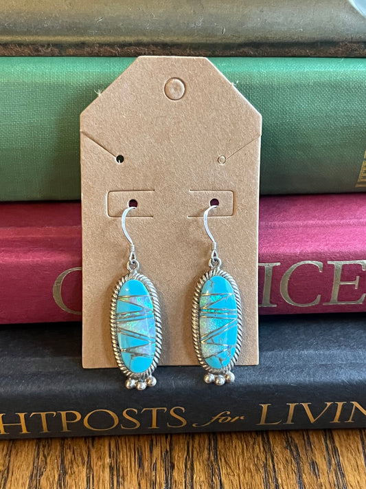 Turquoise Inlay & Crushed Inlay Sterling Silver Drop Earrings