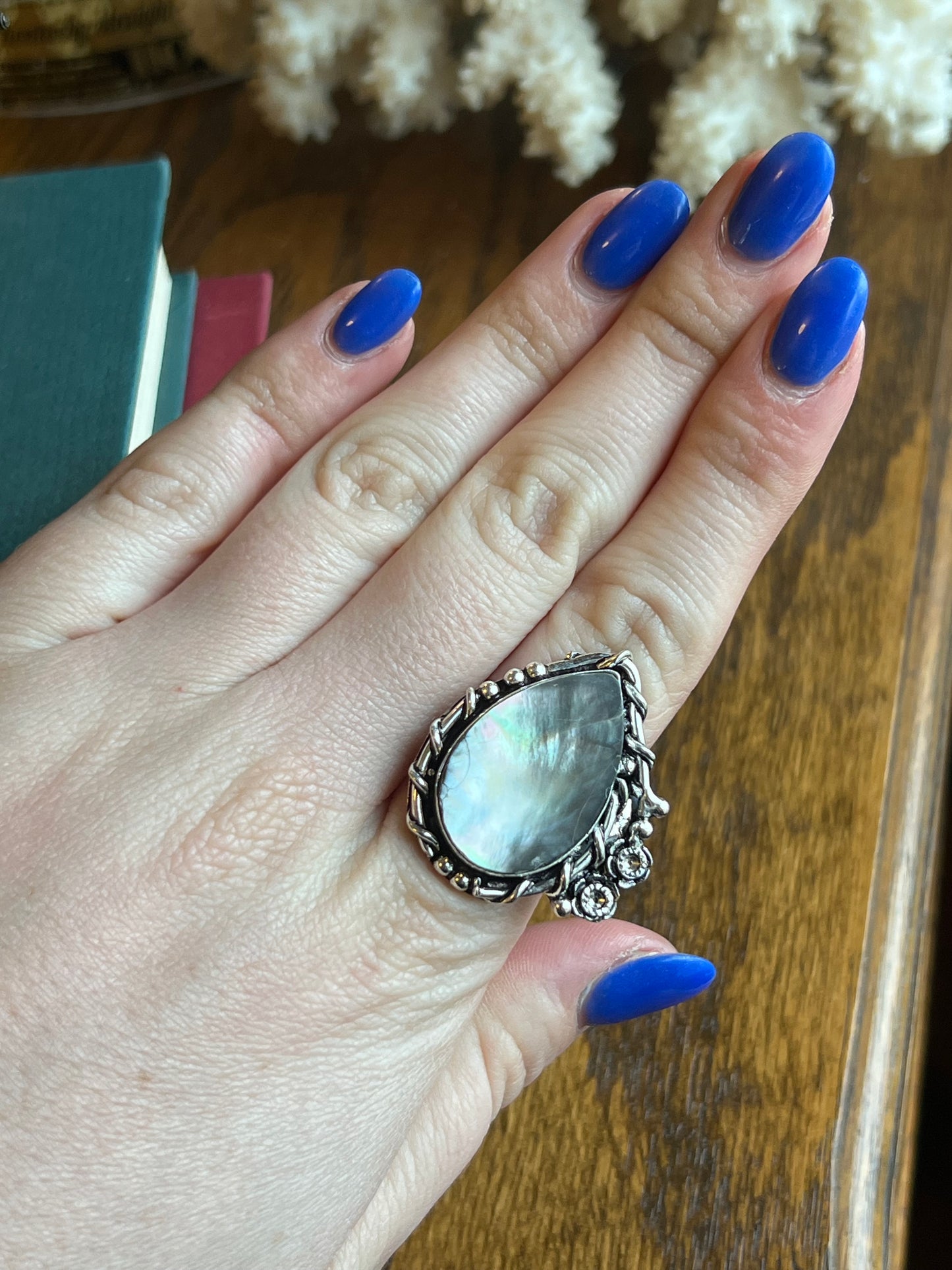 Iridescent Mother of Pearl Sterling Silver Ring