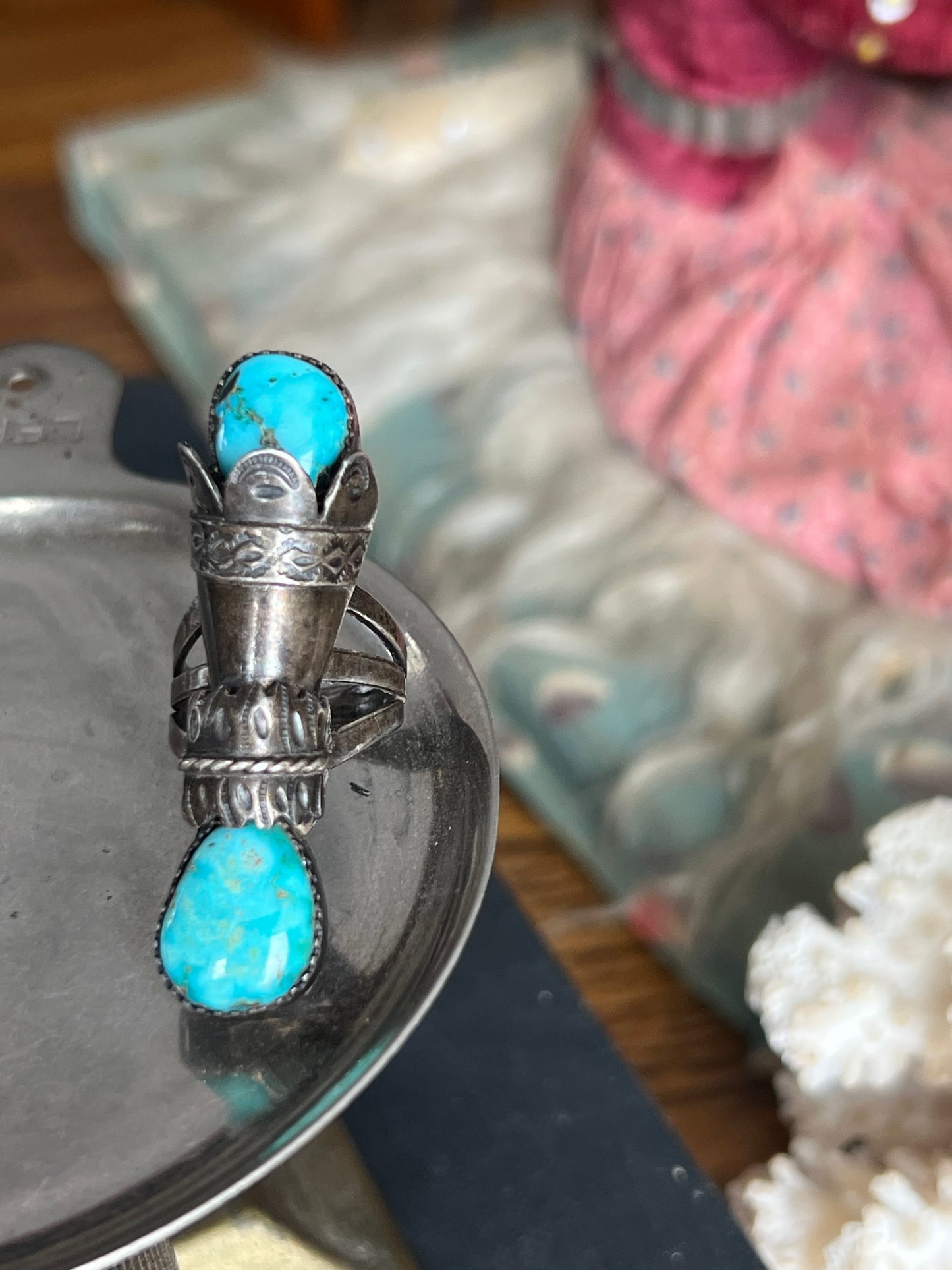 Double Turquoise Stone Unique Ring