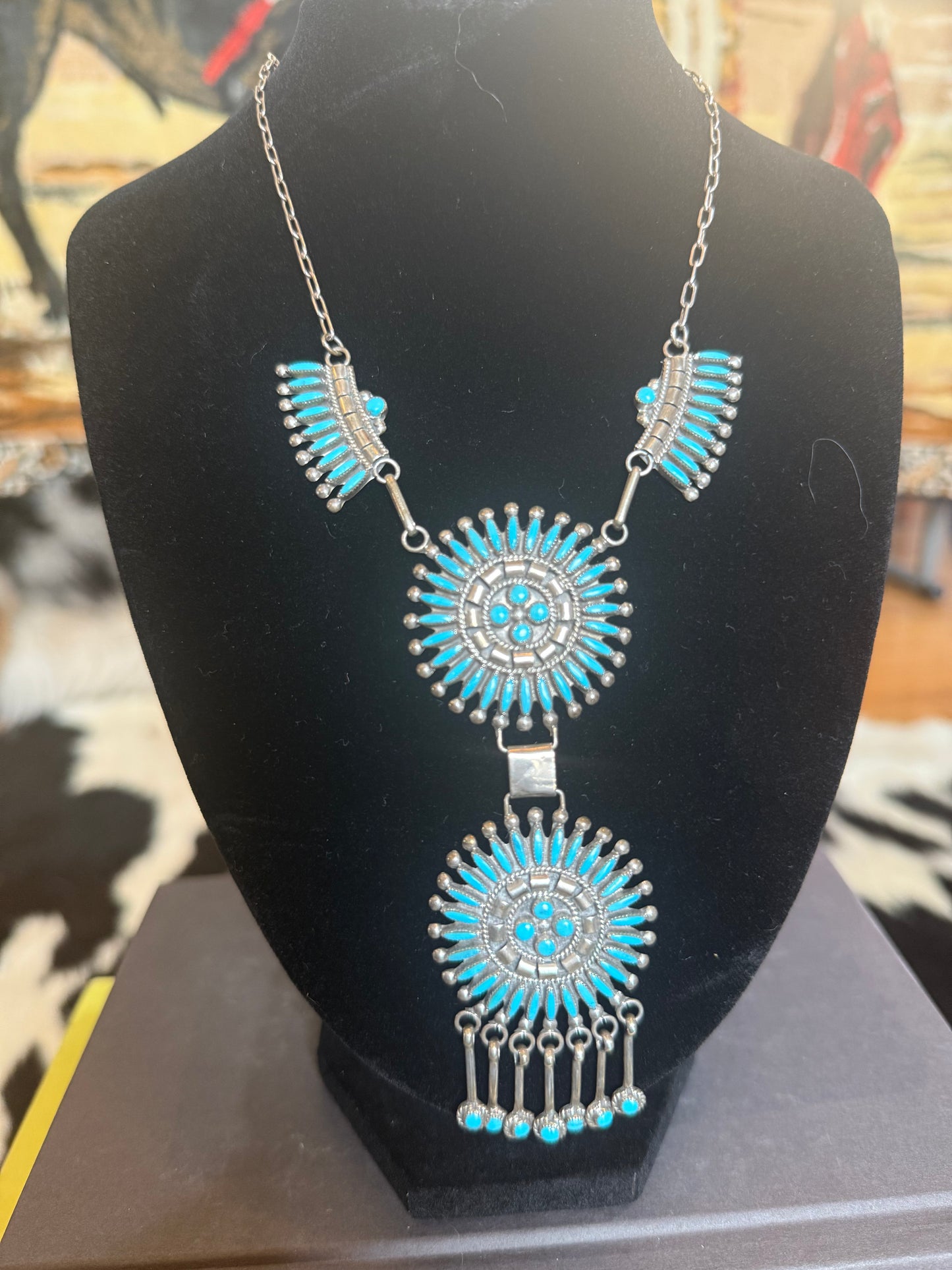 Estate Zuni Kingman Turquoise Necklace/Earring Set