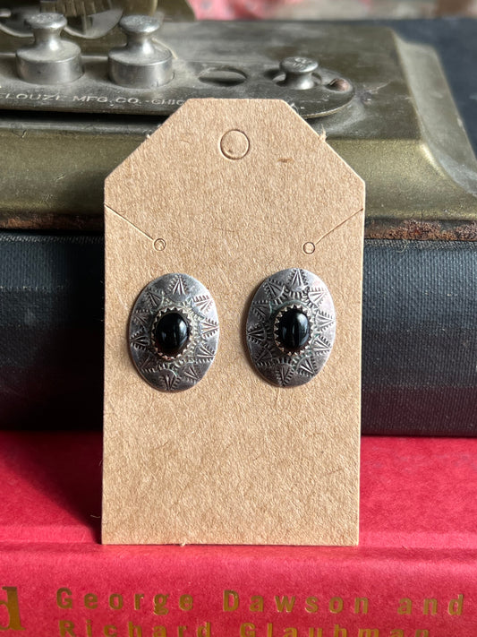 Black Onyx Huggie Post Earrings