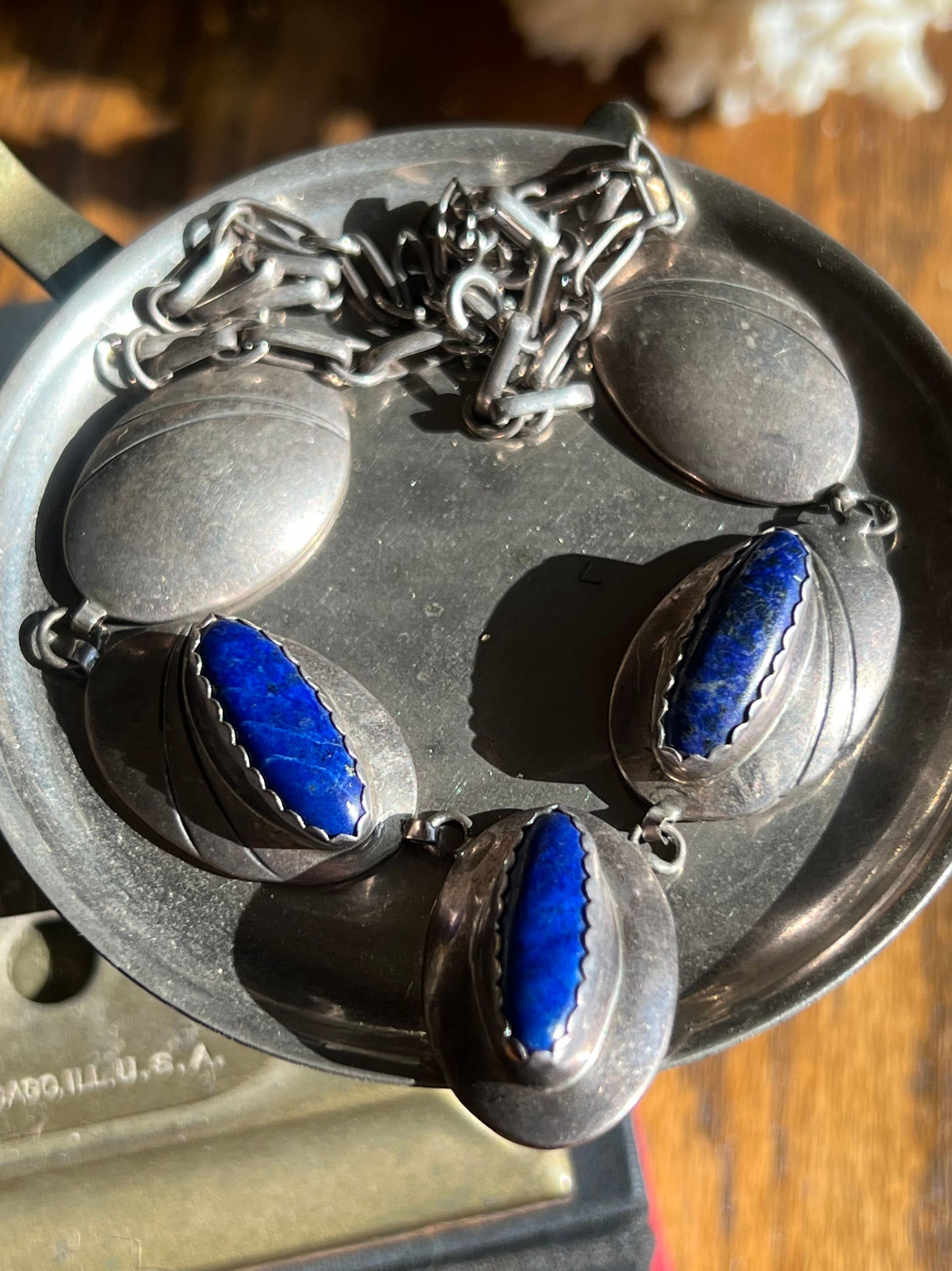 “RB” Blue Lapis 3-Stone Necklace
