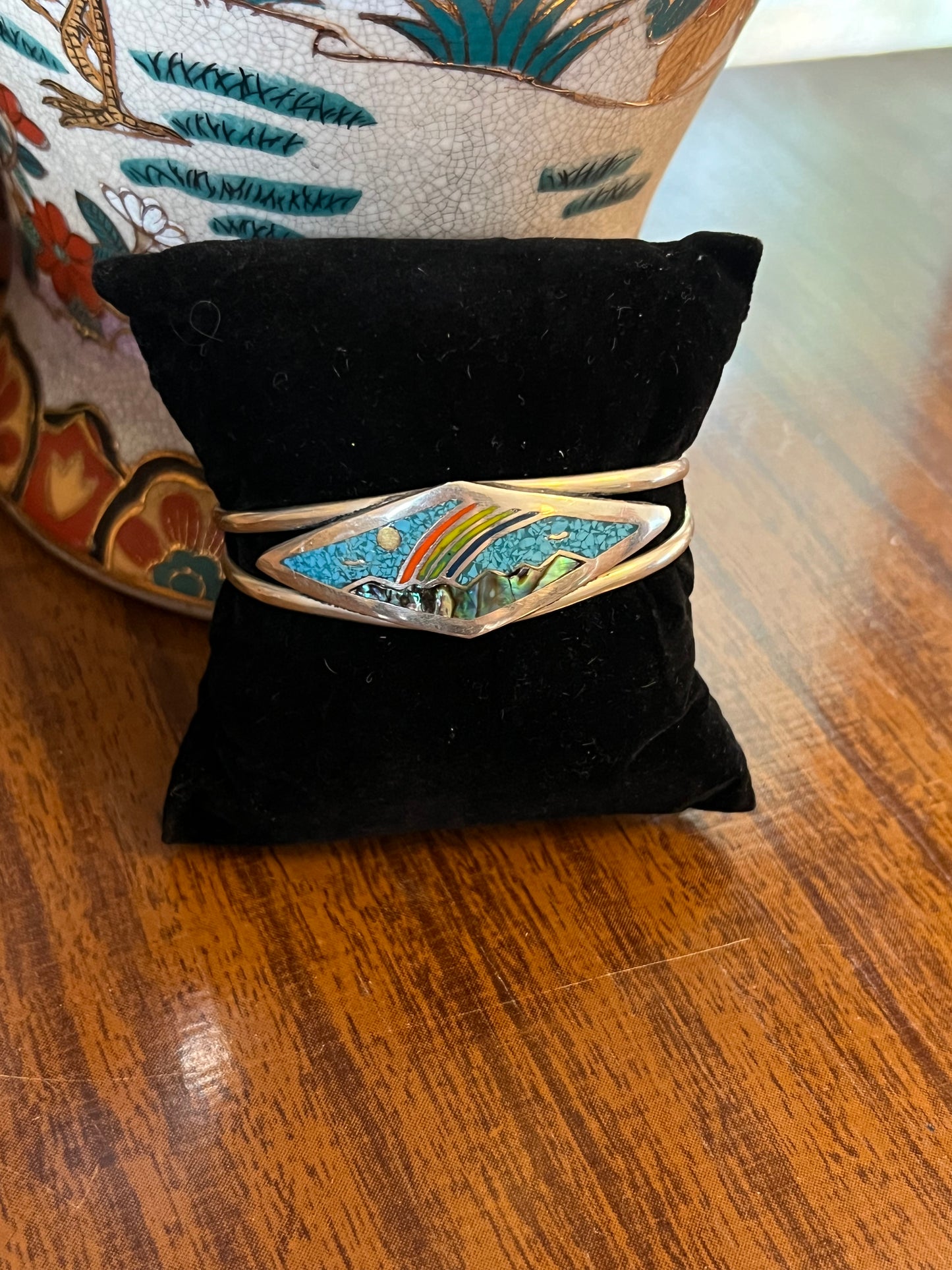 Mexican Turquoise Inlay Sky Scene Cuff