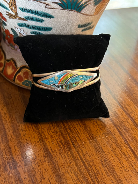Mexican Turquoise Inlay Sky Scene Cuff