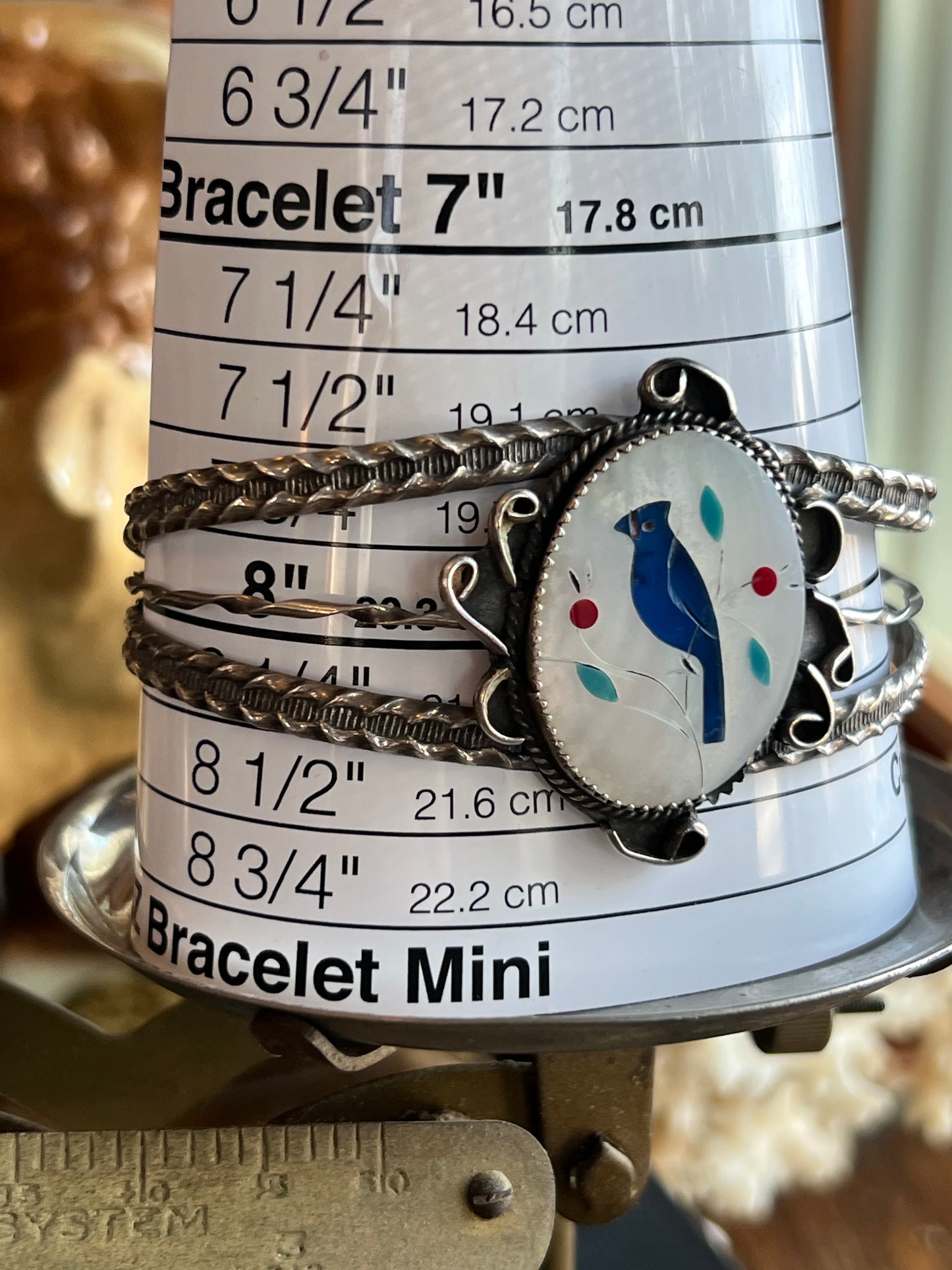Mother of Pearl Blue Jay Inlay Cuff