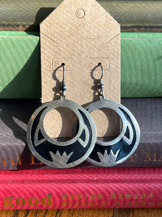 Sterling Silver & Black Inlaid Drop Earrings