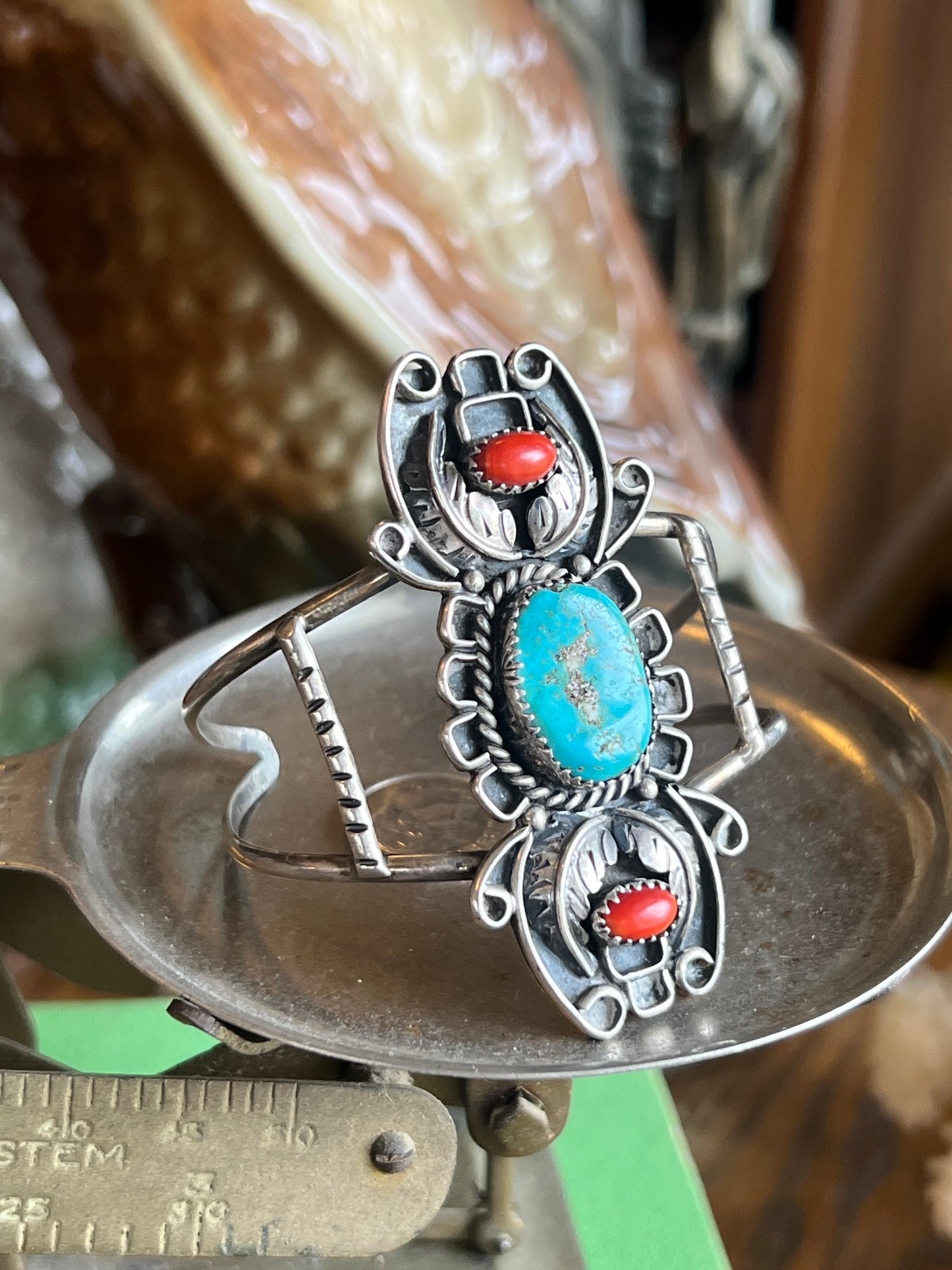 Coral & Turquoise 3-Stone Stacked Cuff