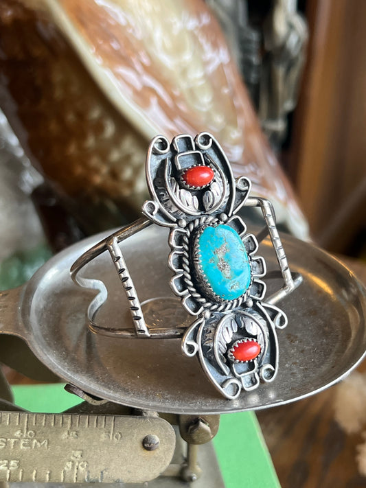 Coral & Turquoise 3-Stone Stacked Cuff