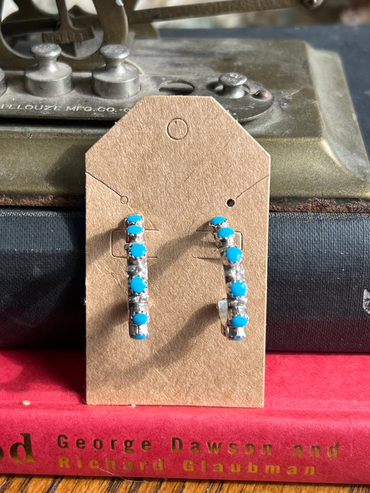 8-Stone Turquoise Half Moon Post Earrings