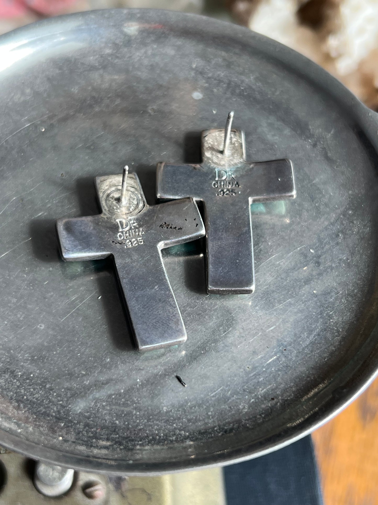 Turquoise/Green Cluster Stone Cross Post Earrings