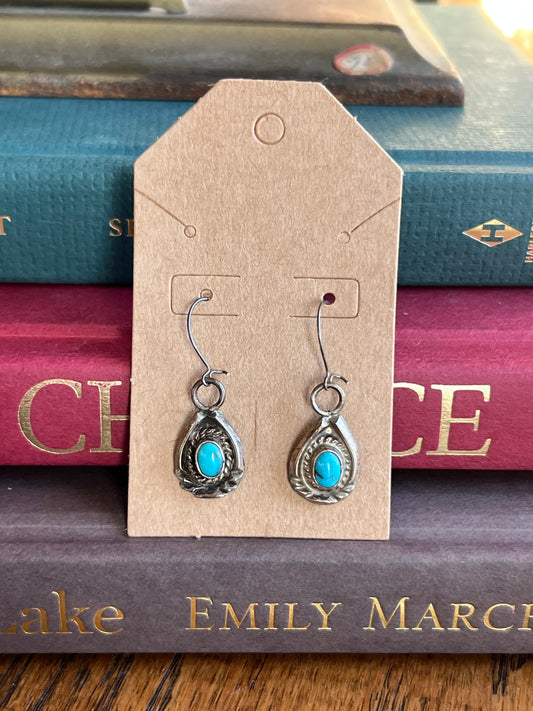 Kingman Turquoise Stone Teardrop Drop Earrings