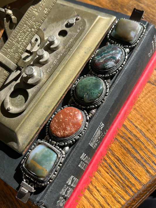 “EJK” Pawn Sterling Silver Multi-Color Stone Bracelet