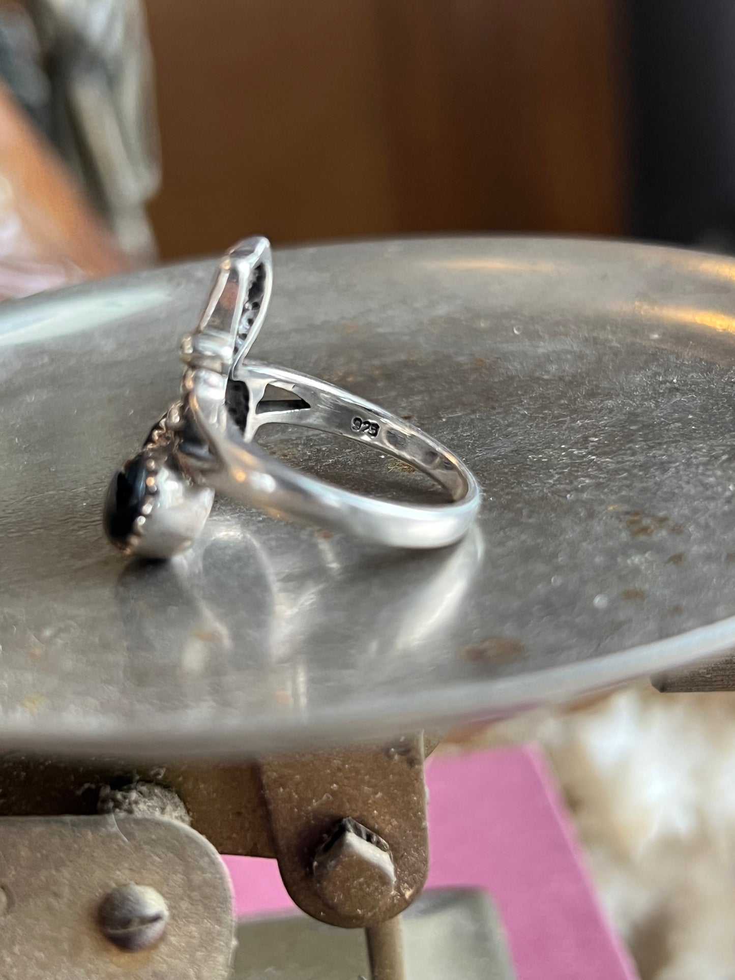 Double Black Onyx Stone Sterling Silver with Eagle Ring