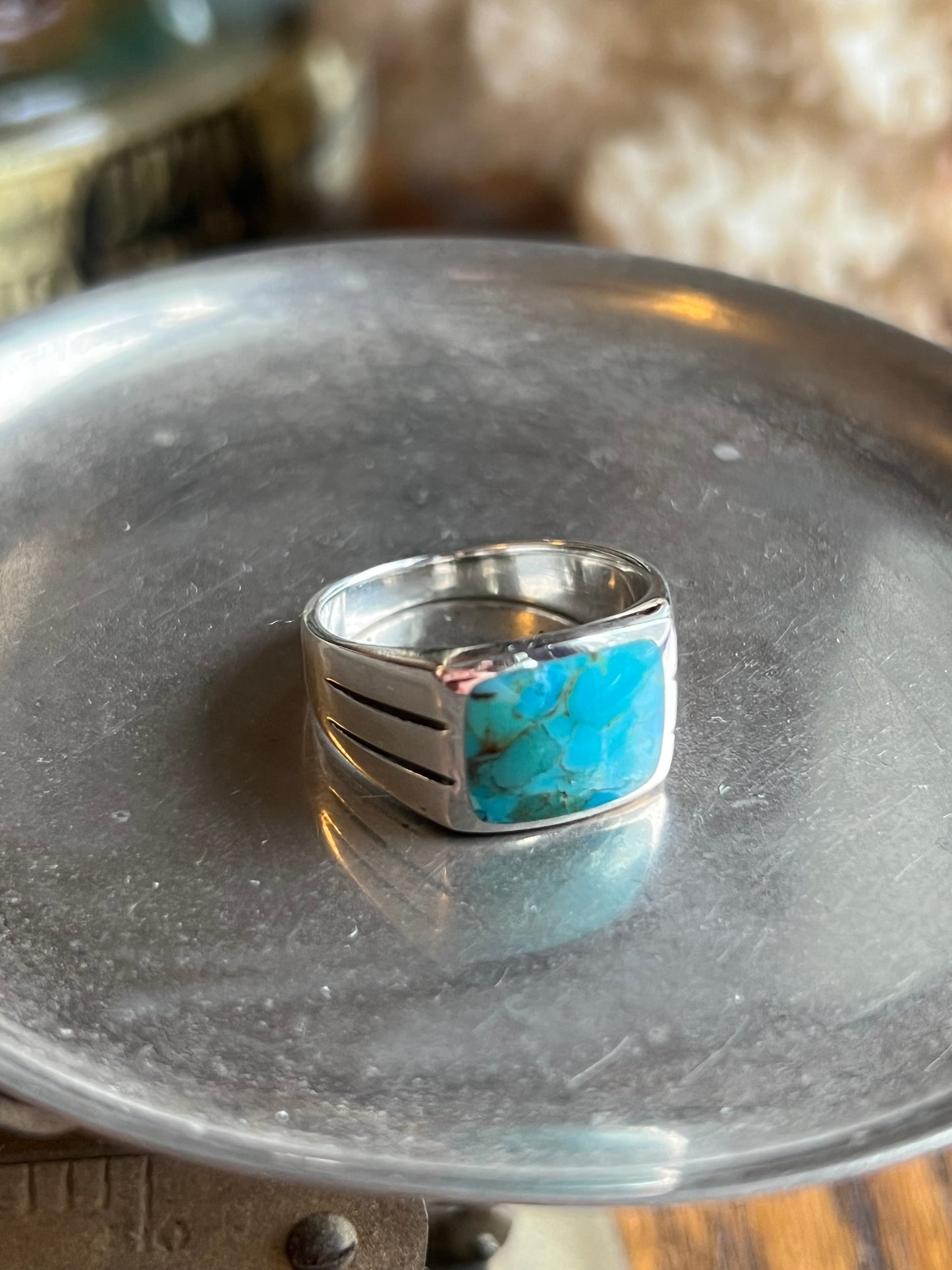Crushed Turquoise/Green Inlay & Sterling Silver Ring