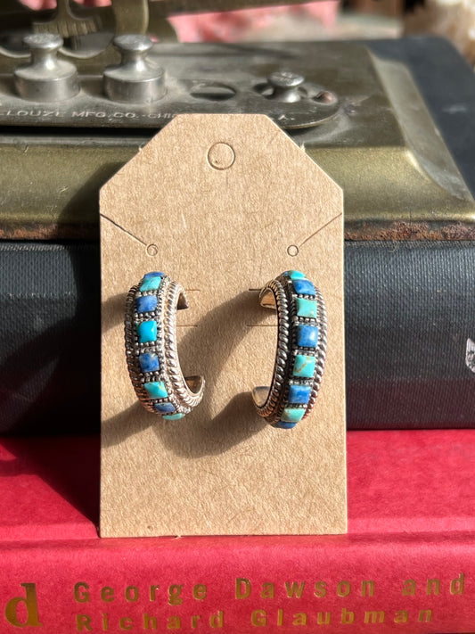 Turquoise & Lapis Sterling Silver Half Moon Earrings