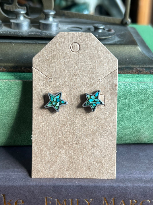 Crushed Inlay Turquoise Star Post Earrings