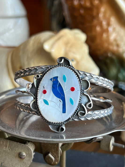 Mother of Pearl Blue Jay Inlay Cuff