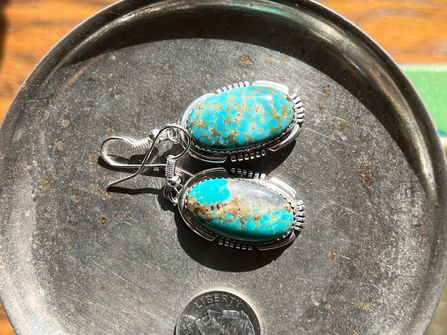 Fox Turquoise & Sterling Silver Drop Earrings