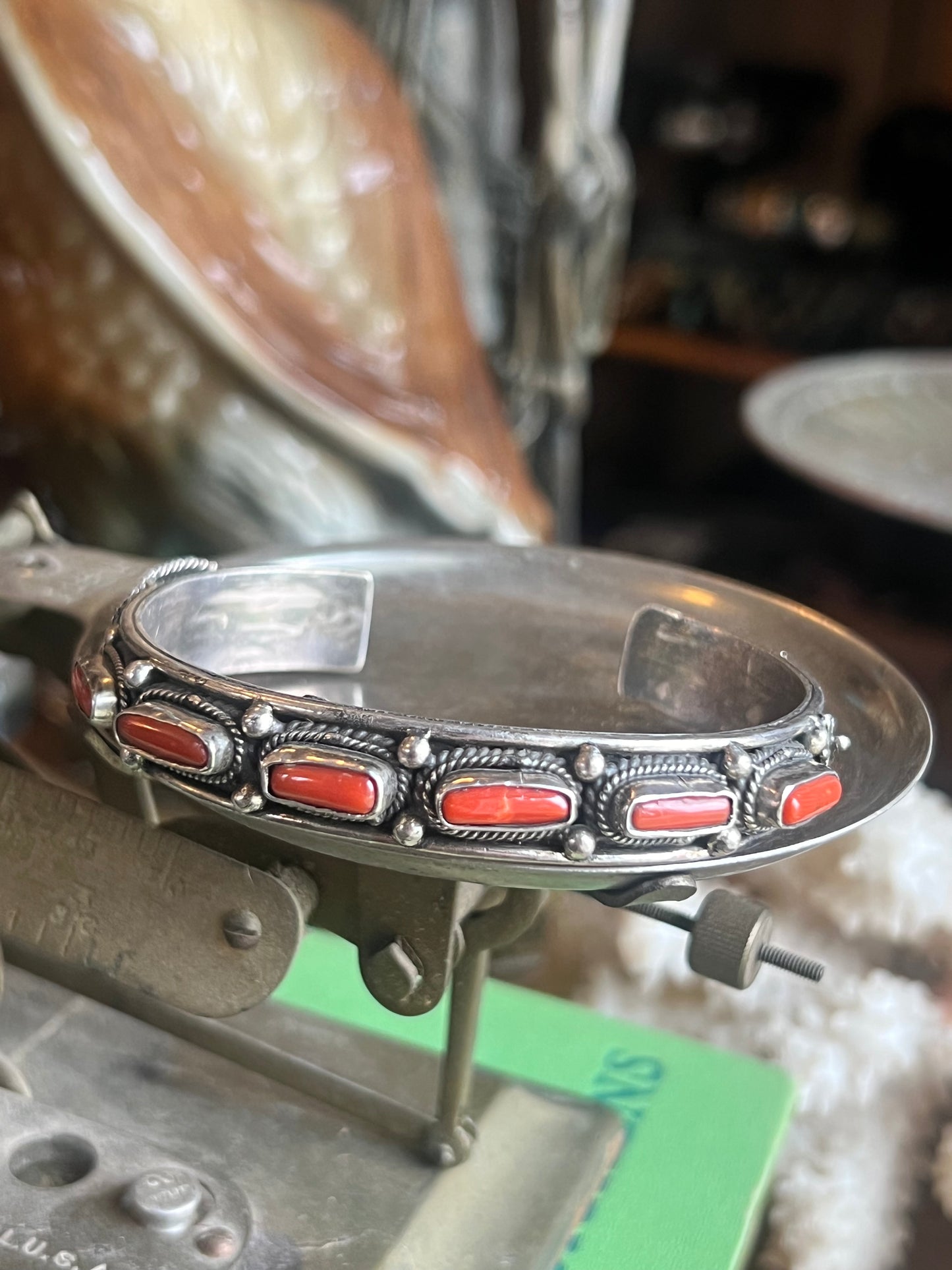 Coral & Sterling Silver Cuff
