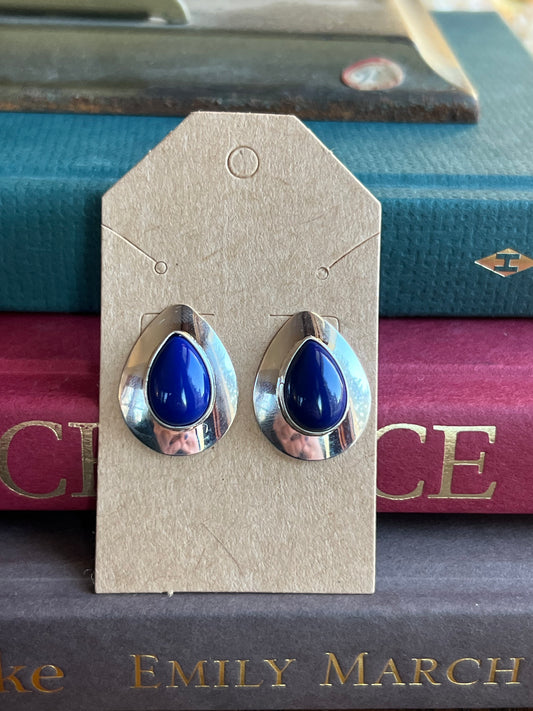 Blue Lapis Sterling Silver Teardrop Post Earrings