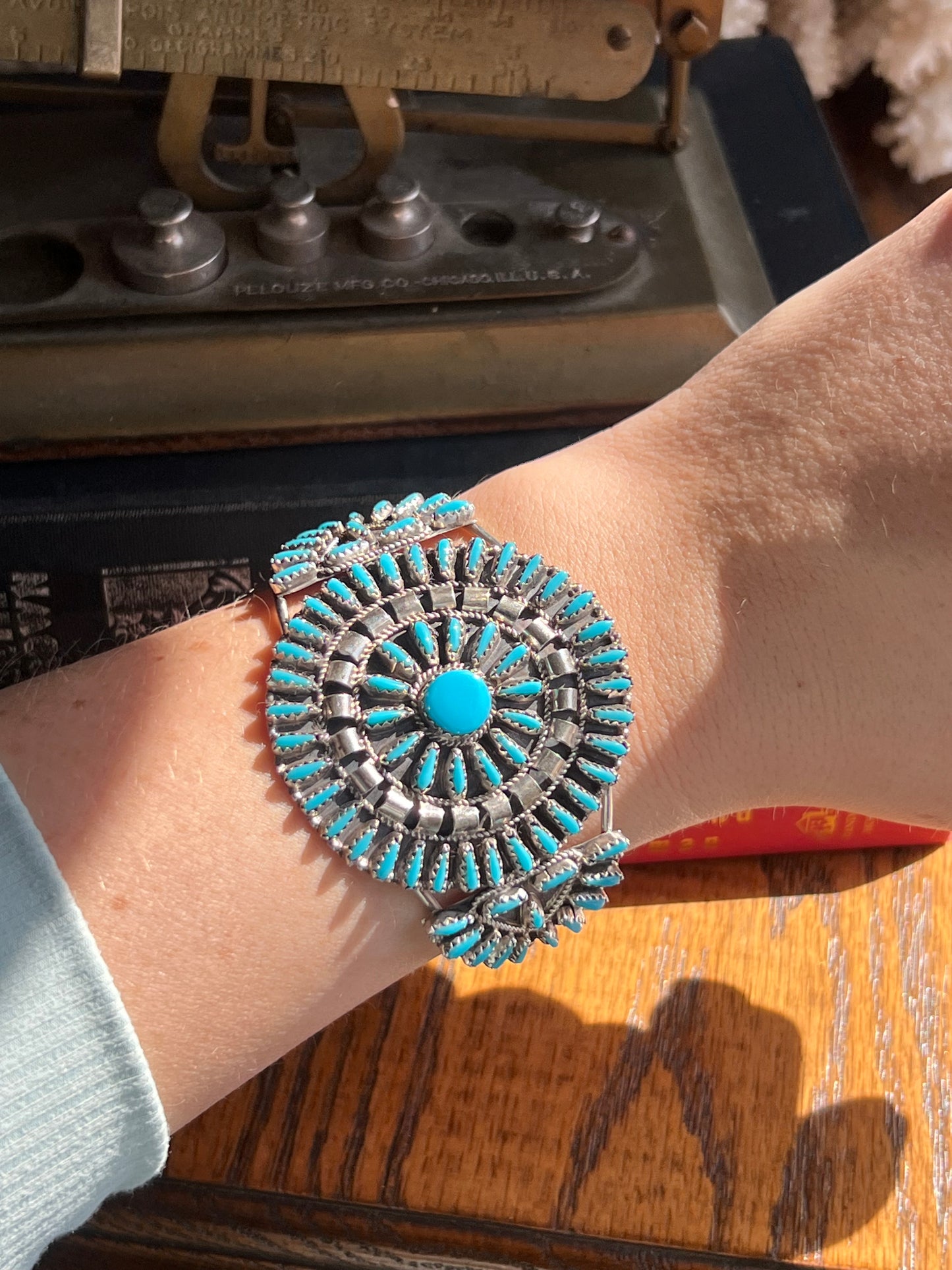 “VJB” Sterling Silver Turquoise Petit Point Zuni Cuff