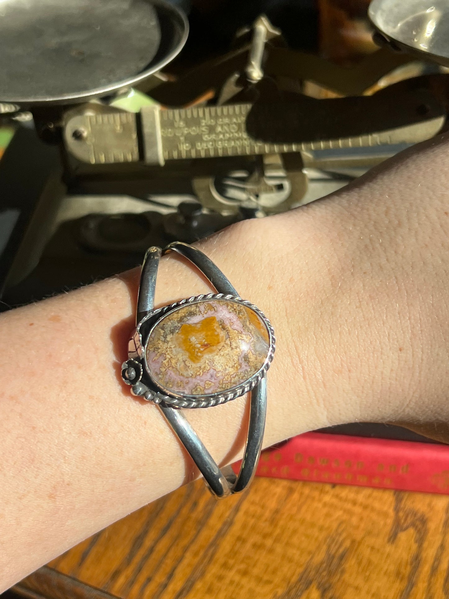 Vintage Pink/Yellow Crazy Lace Agate Stone Cuff