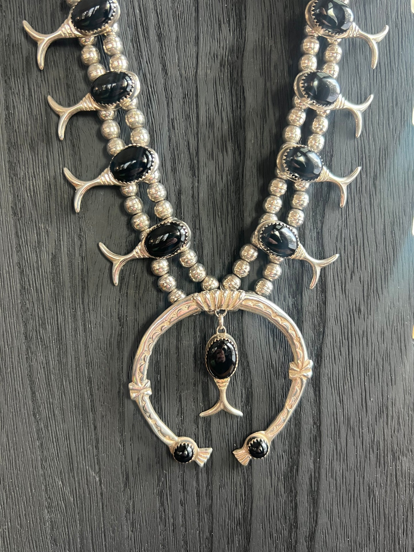 Black Onyx Squash Blossom Necklace