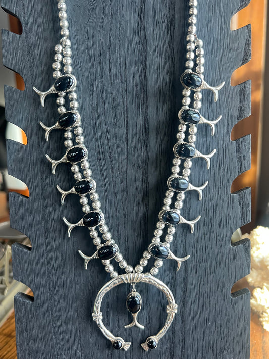 Black Onyx Squash Blossom Necklace
