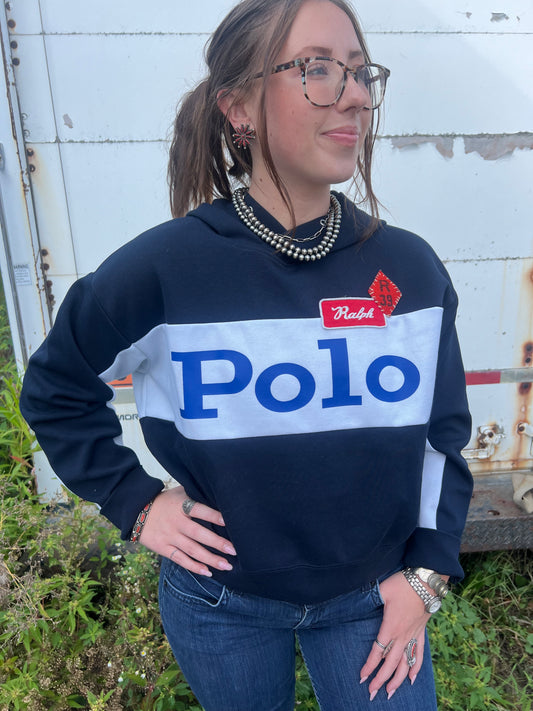 RL Navy, White, & Red Patch Crew Neck